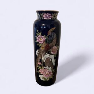 vintage Kutani vase from the showa period with floral and birds 10.75”